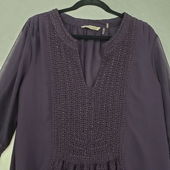 Soft Surroundings Blouse Womens Medium Sheer Beaded Tunic Boho Peasant Top - Picture 4 of 11